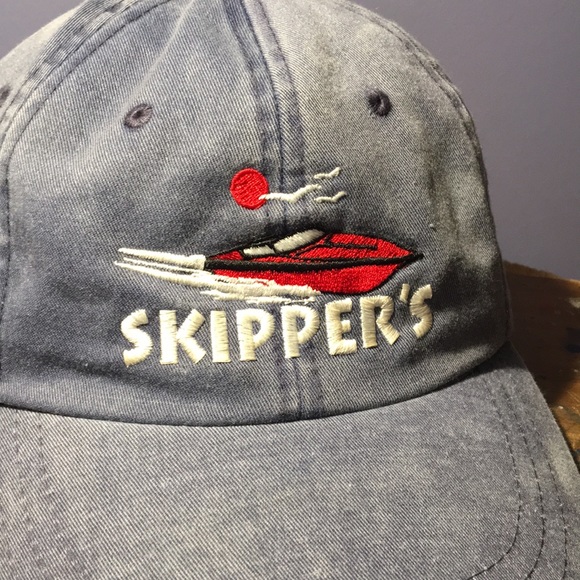Skipper’s hat full 6 panel adjustable leather back strap boating cap faded blue - Picture 2 of 13
